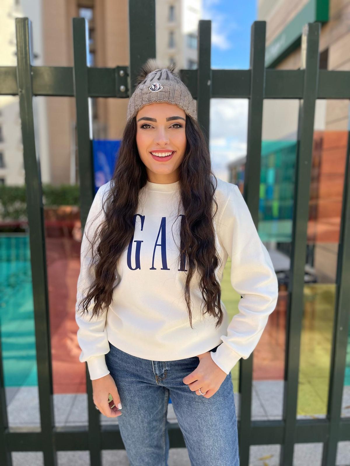 Beyaz Gap Mavi Baskılı Yetişkin Sweatshirt