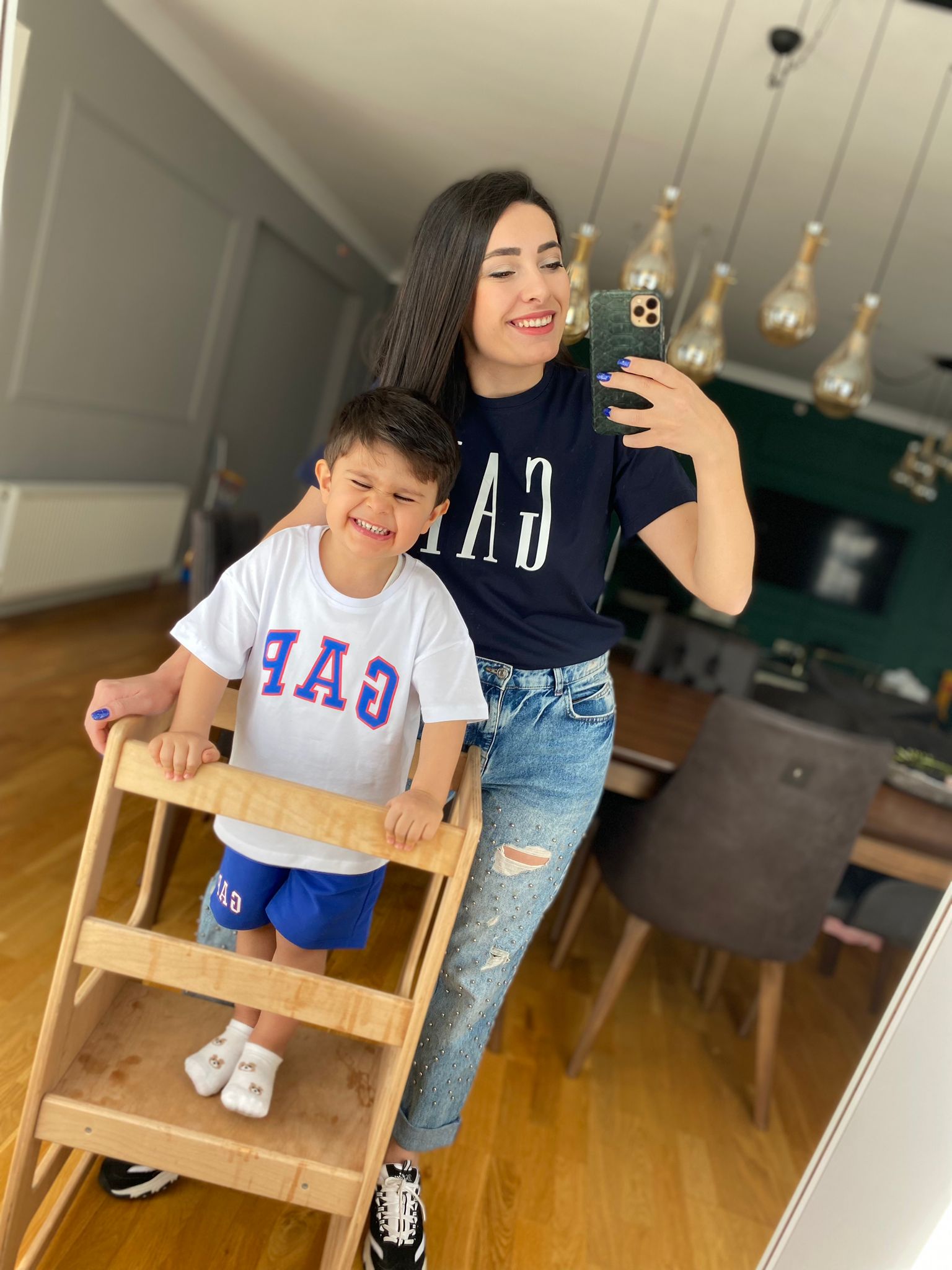 Lacivert Gap Baskılı Yetişkin t-shirt