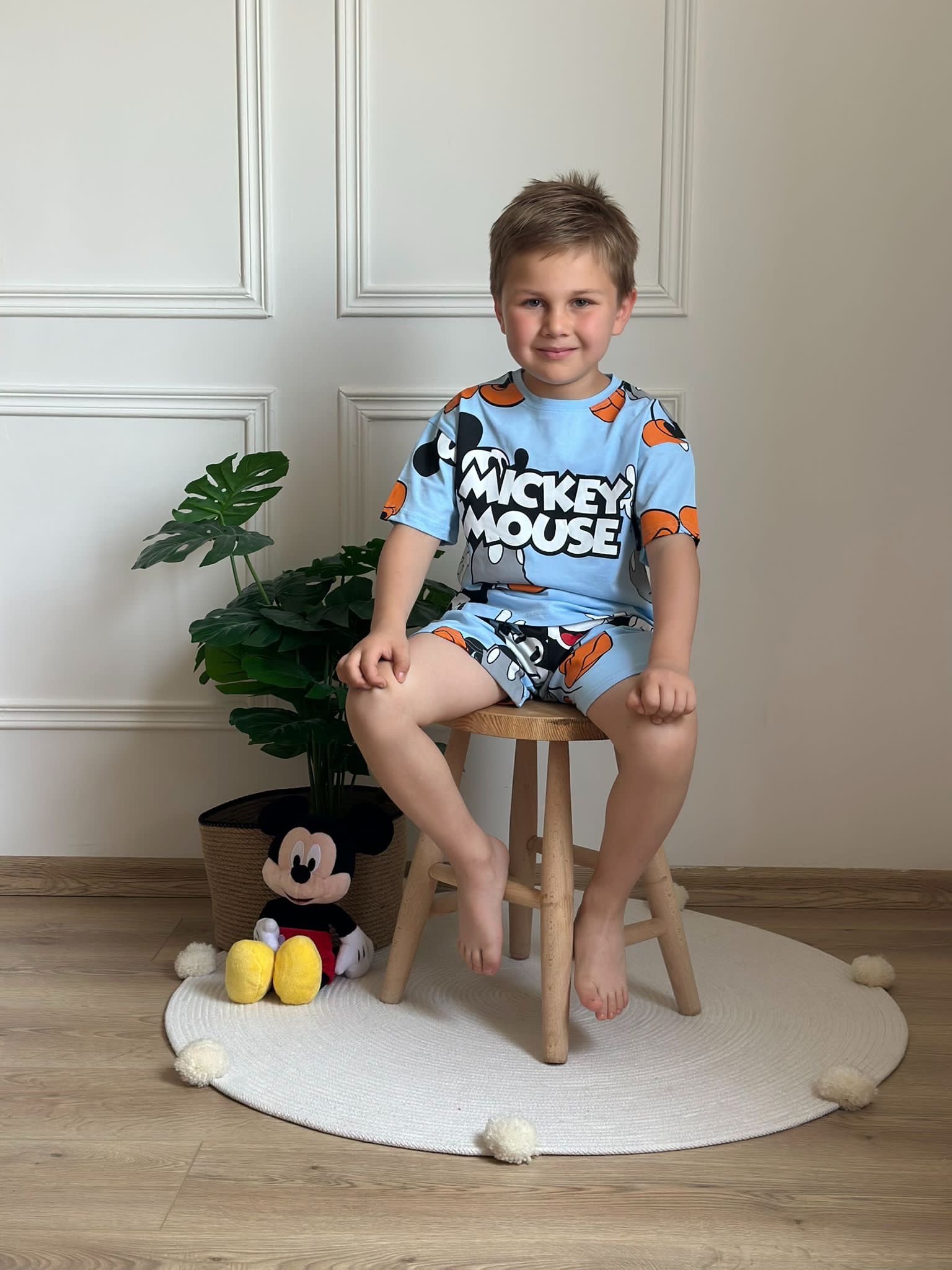 Açık Mavi Mickey Figür Baskılı Şortlu Takım