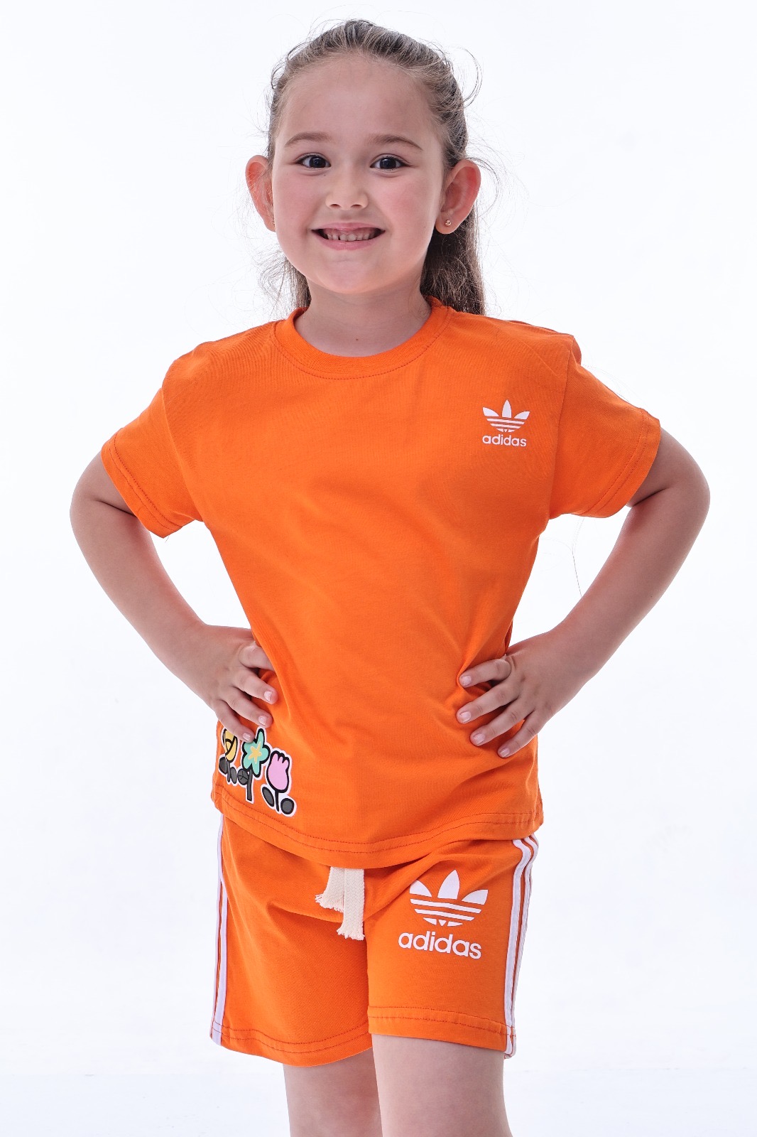 Turuncu Hello Kitty Spor Logolu Şortlu Takım