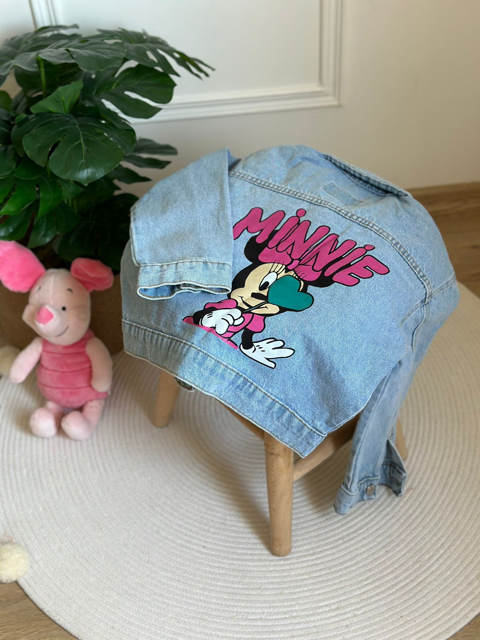 Minnie Mouse Kalpli Büyüteç Detay Kot Ceket