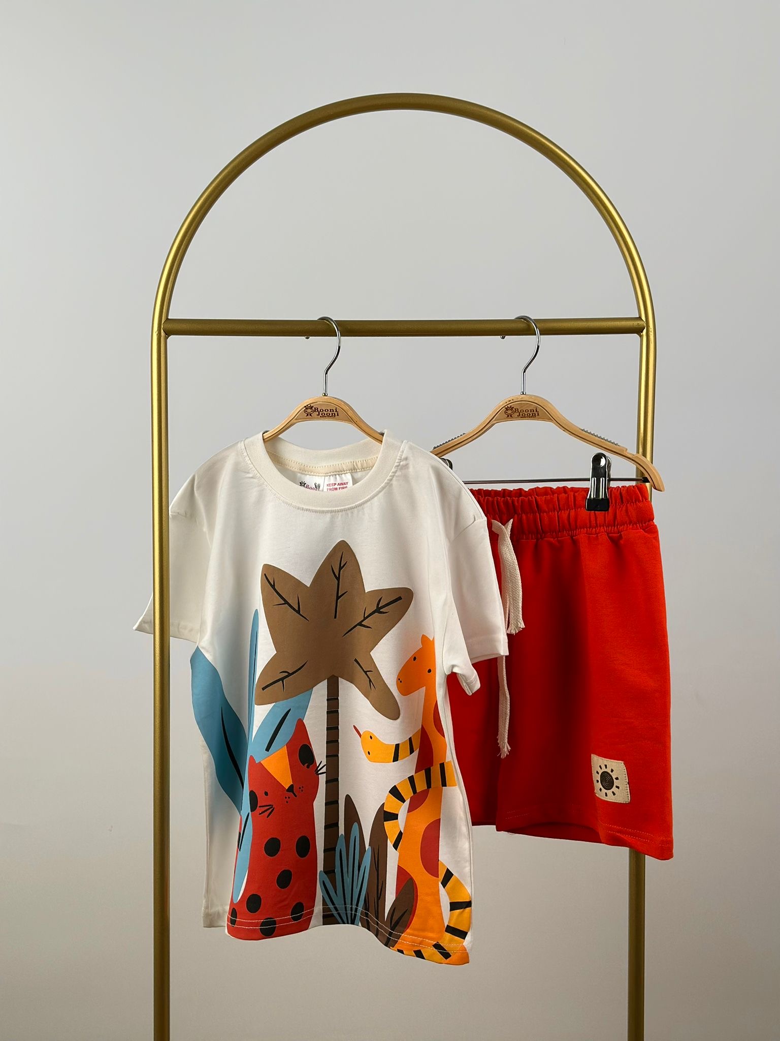Animal Print Turuncu Şortlu Takım