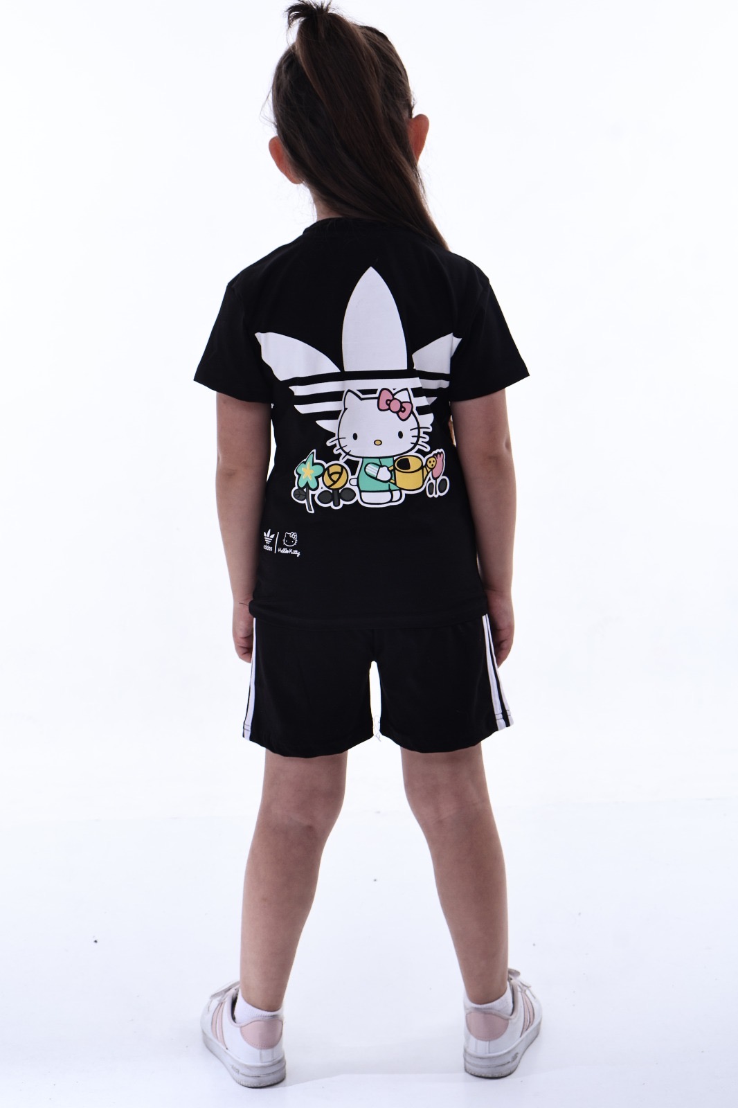 Siyah Hello Kitty Spor Logolu Şortlu Takım