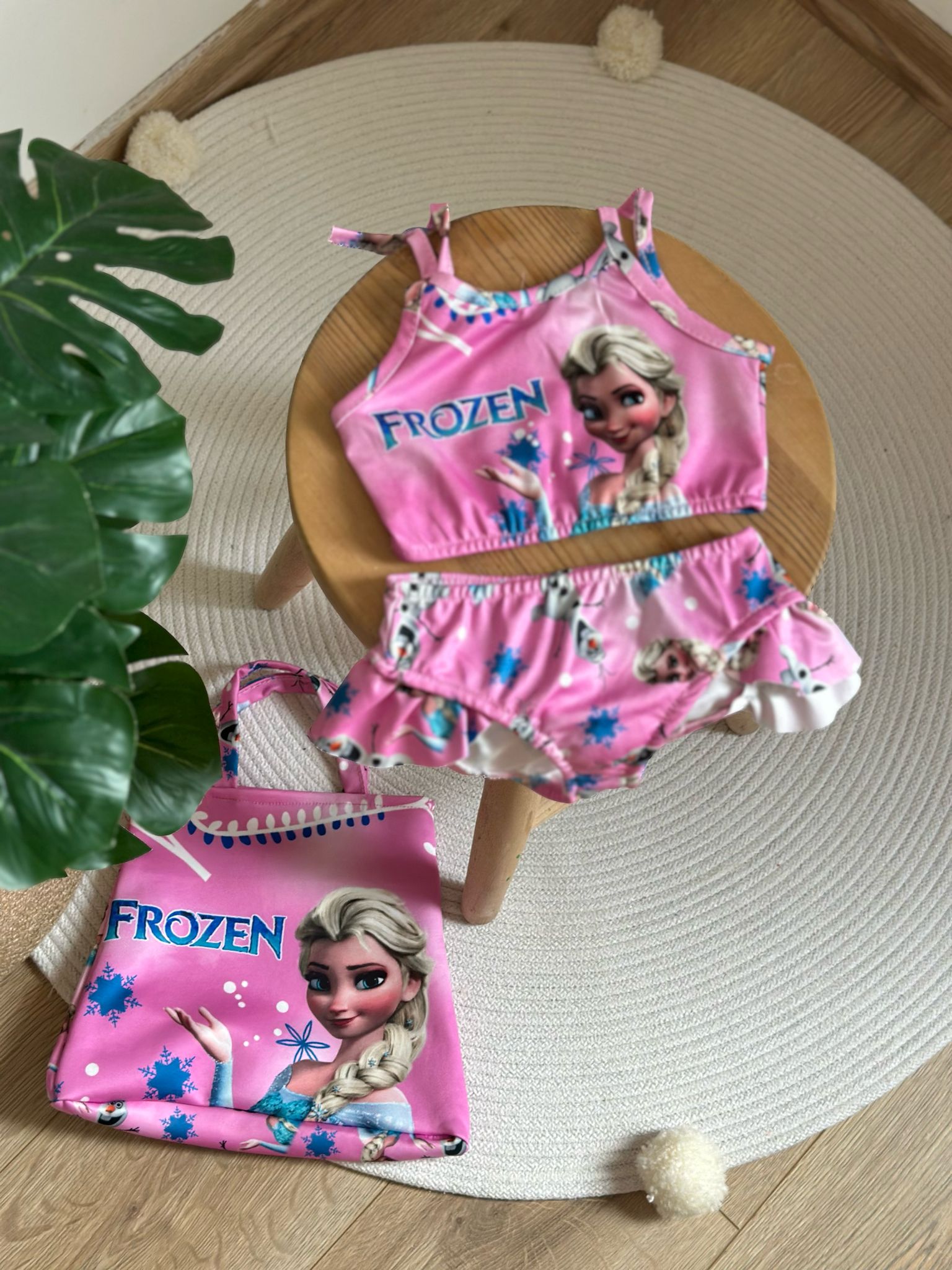 Pembe Frozen Çantalı Mayo