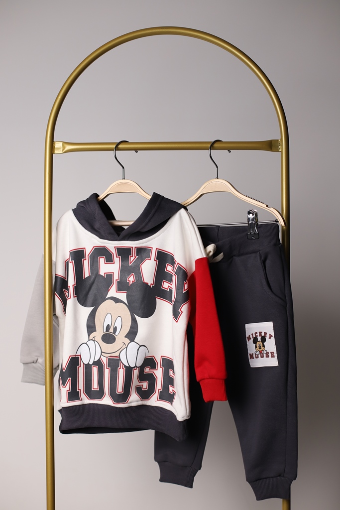 Kırmızı Kol Detay Detaylı Mickey Mouse Eşofman Takımı