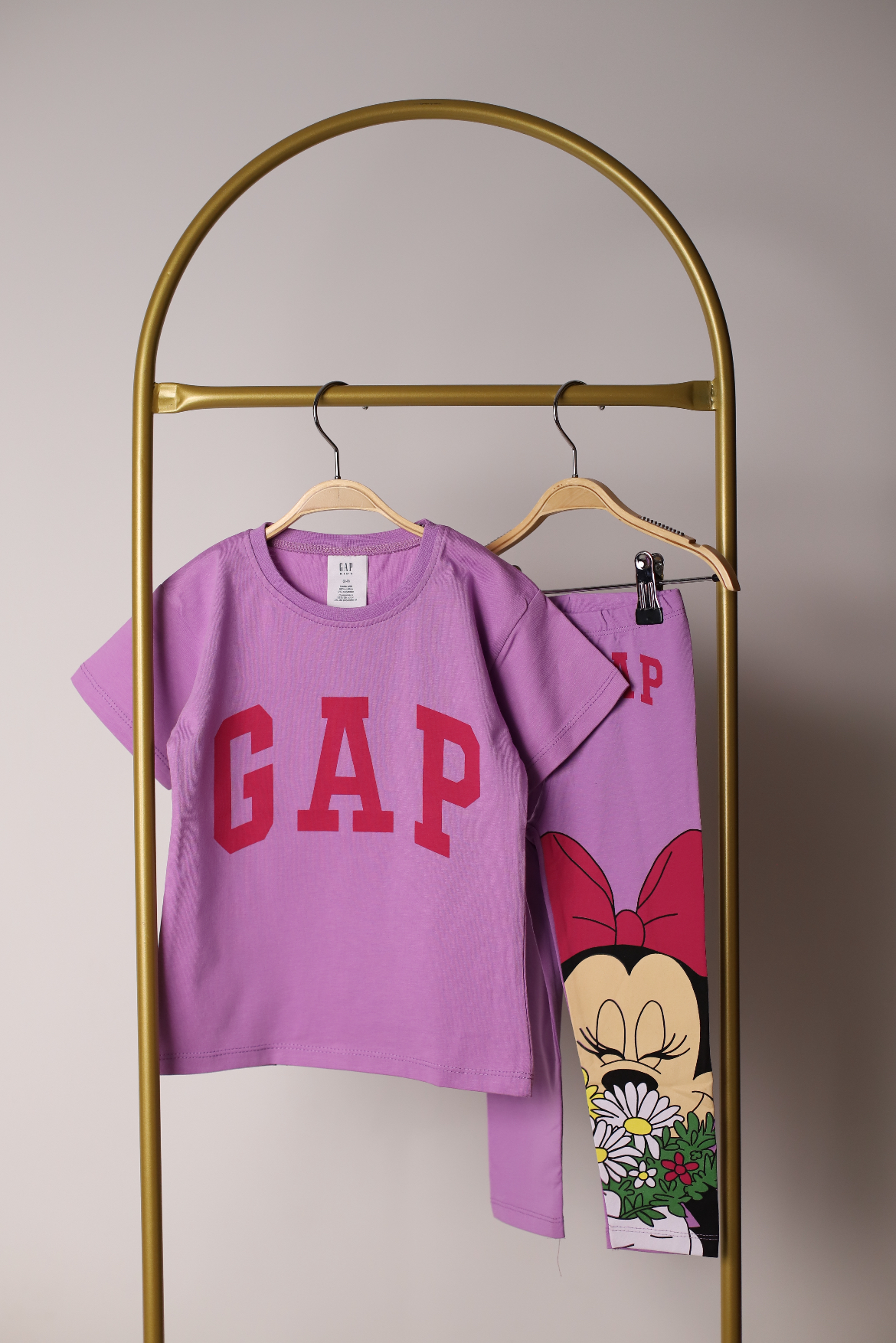 Çiçekli Minnie Sırt Baskılı Taytlı Takım