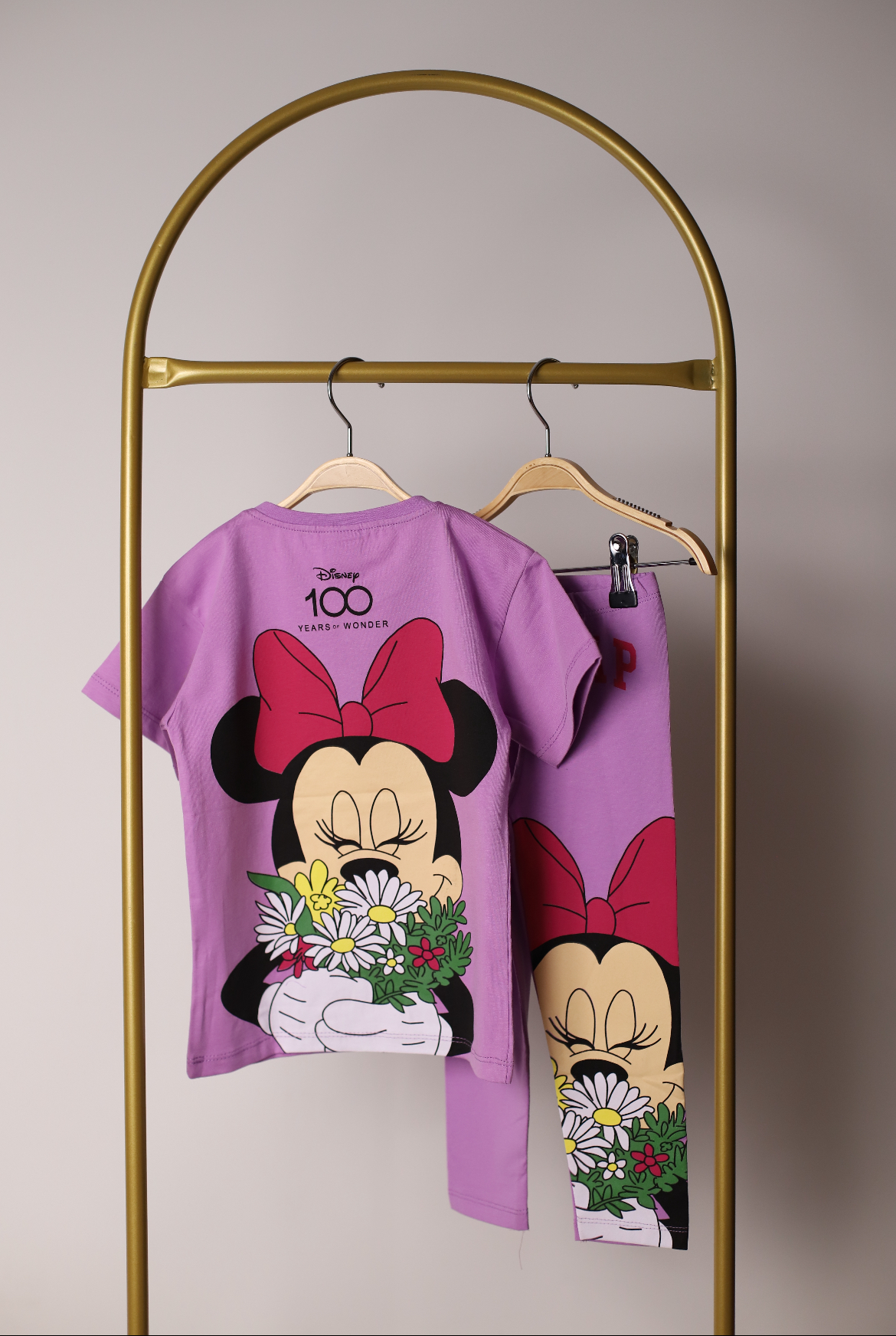 Çiçekli Minnie Sırt Baskılı Taytlı Takım