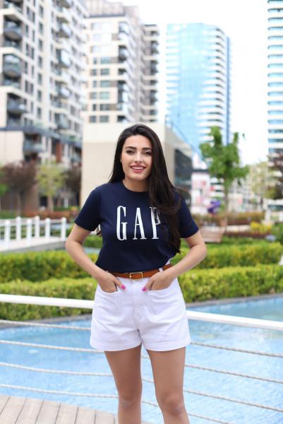 Lacivert Gap Baskılı Yetişkin t-shirt