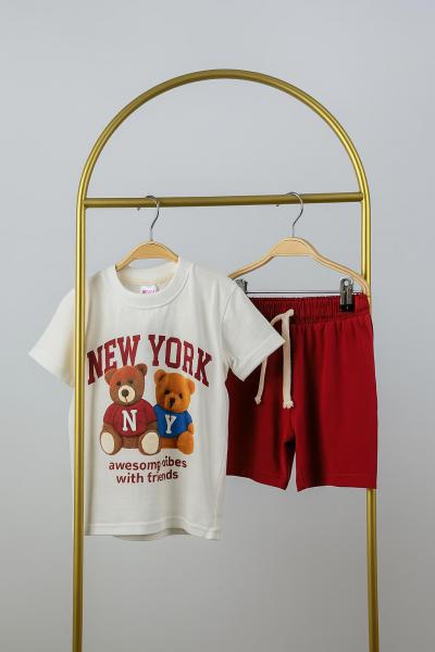 Bordo New York Teddy Şortlu Takım