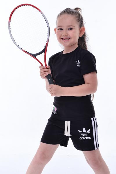 Siyah Hello Kitty Spor Logolu Şortlu Takım
