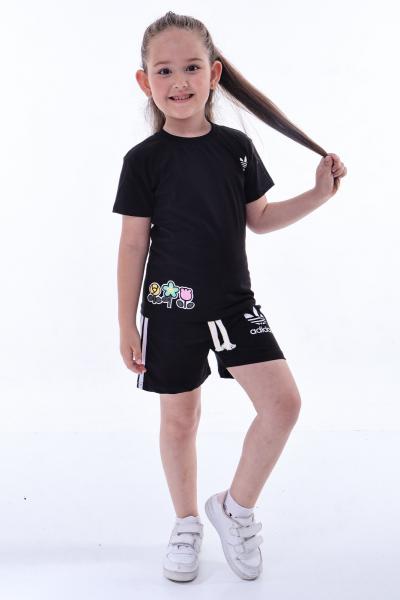 Siyah Hello Kitty Spor Logolu Şortlu Takım