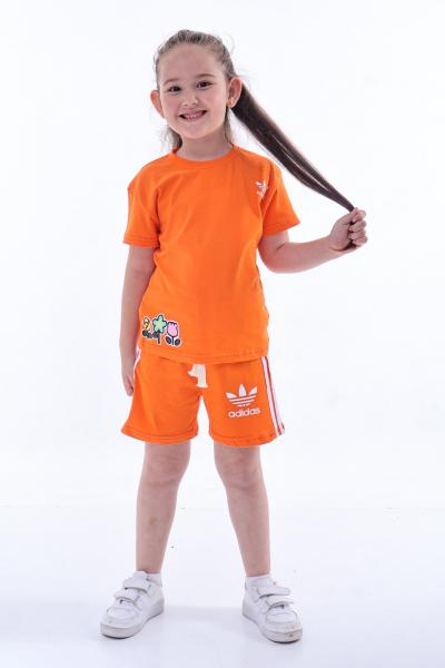 Turuncu Hello Kitty Spor Logolu Şortlu Takım