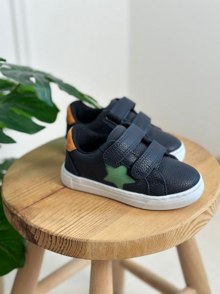 %100 Deri, Lacivert Yıldız Detaylı Ortopedik Taban Sneaker