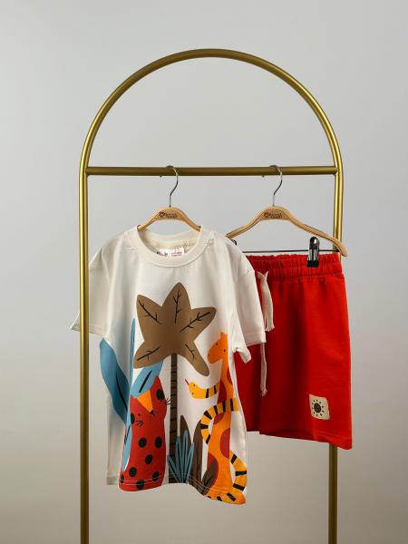 Animal Print Turuncu Şortlu Takım