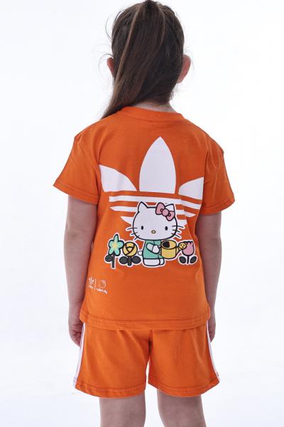 Turuncu Hello Kitty Spor Logolu Şortlu Takım