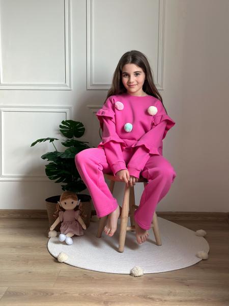 Koyu Pembe Ponpon Detaylı Eşofman Takımı