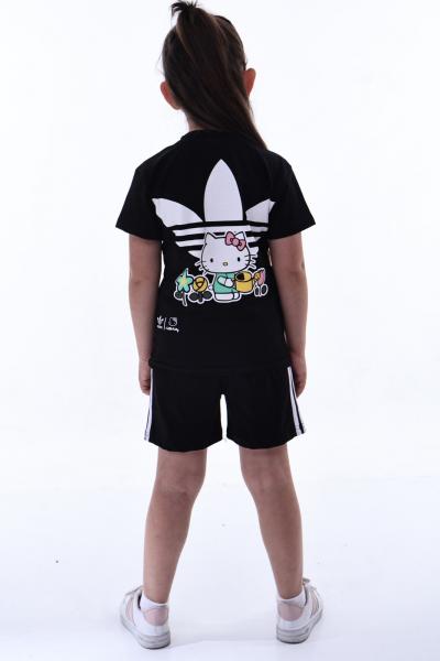 Siyah Hello Kitty Spor Logolu Şortlu Takım