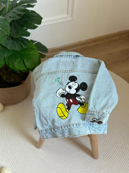 Mickey Mouse Sırt Baskılı Kot Ceket