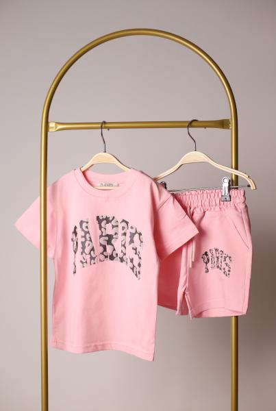 Pembe Paris Detaylı Şortlu Takım