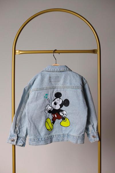 Mickey Mouse Sırt Baskılı Kot Ceket