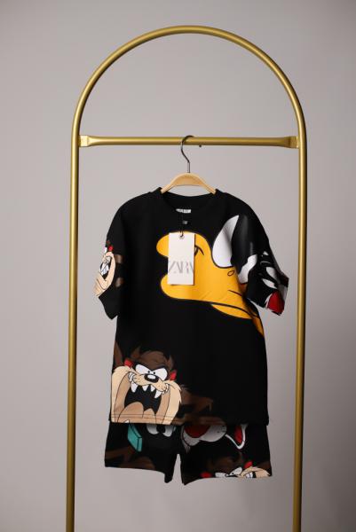 Siyah Looney Tunes Şortlu Takım