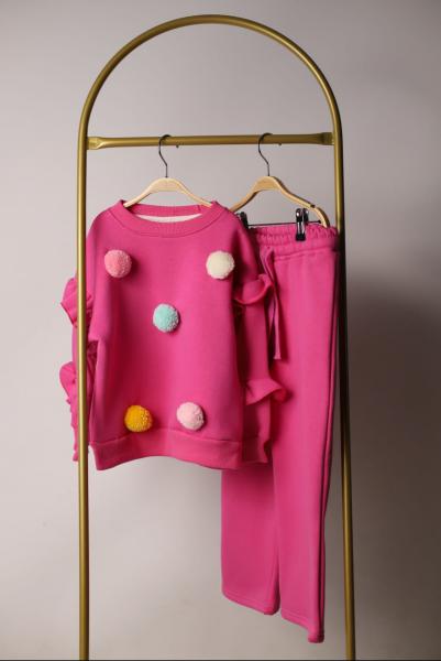 Koyu Pembe Ponpon Detaylı Eşofman Takımı