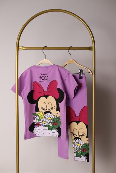 Çiçekli Minnie Sırt Baskılı Taytlı Takım