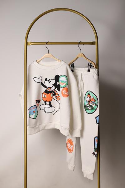 Beyaz Disney Mickey Mouse Sırt Baskılı Eşofman Takımı