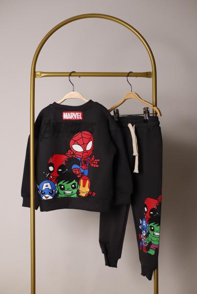 Füme Avengers Figür Baskılı Eşofman Takımı