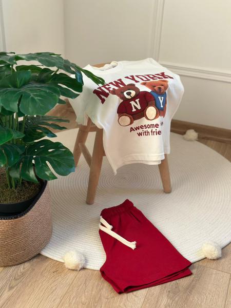 Bordo New York Teddy Şortlu Takım