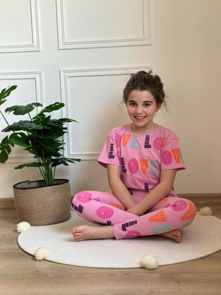 Pembe Love Baskılı Taytlı Takım